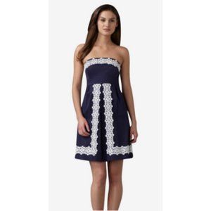 Lilly Pulitzer  Navy Blue The Betsey Cotton Stretch Strapless Cocktail Dress 0